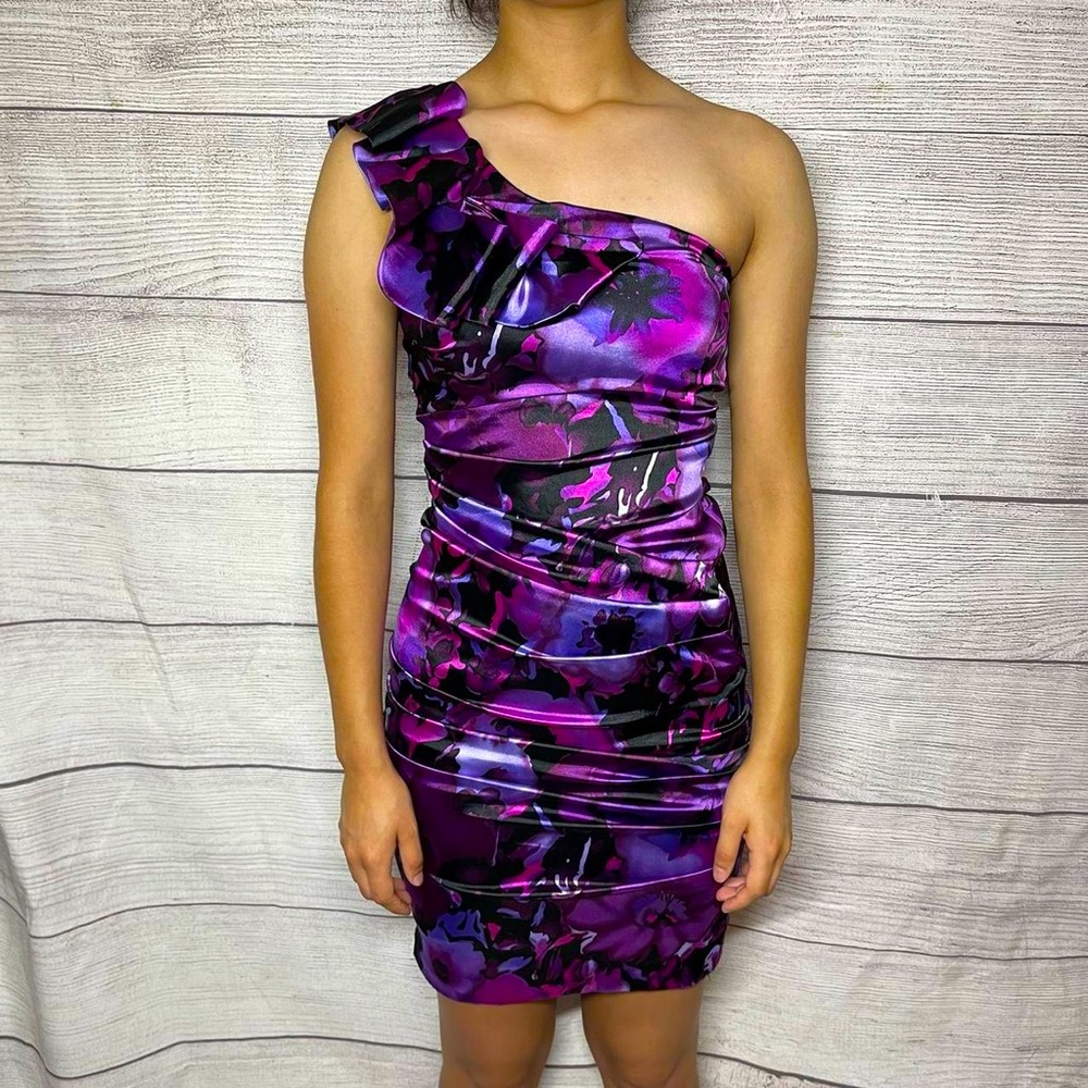 B DARLIN One-Shoulder Satin Bodycon Mini Dress